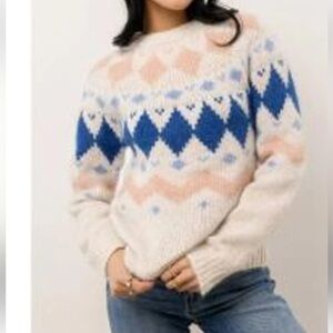 Vero Moda Women's L Misty Nordic Knit Sweater Geometric Pattern Blue Pink New